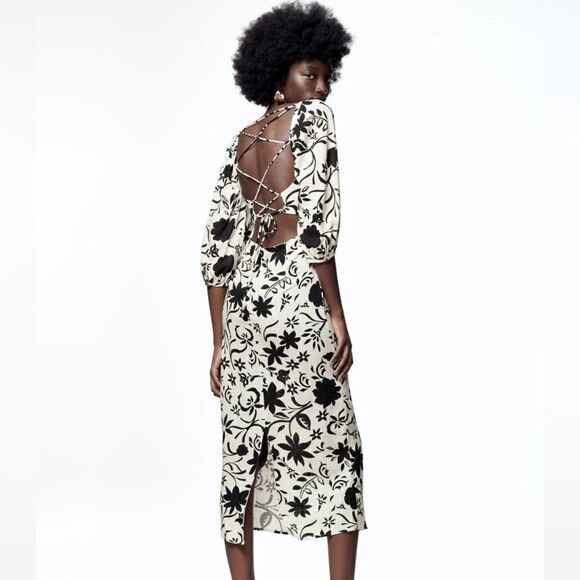 Zara Linen Blend Cut Out Dress - Picture 10 of 12